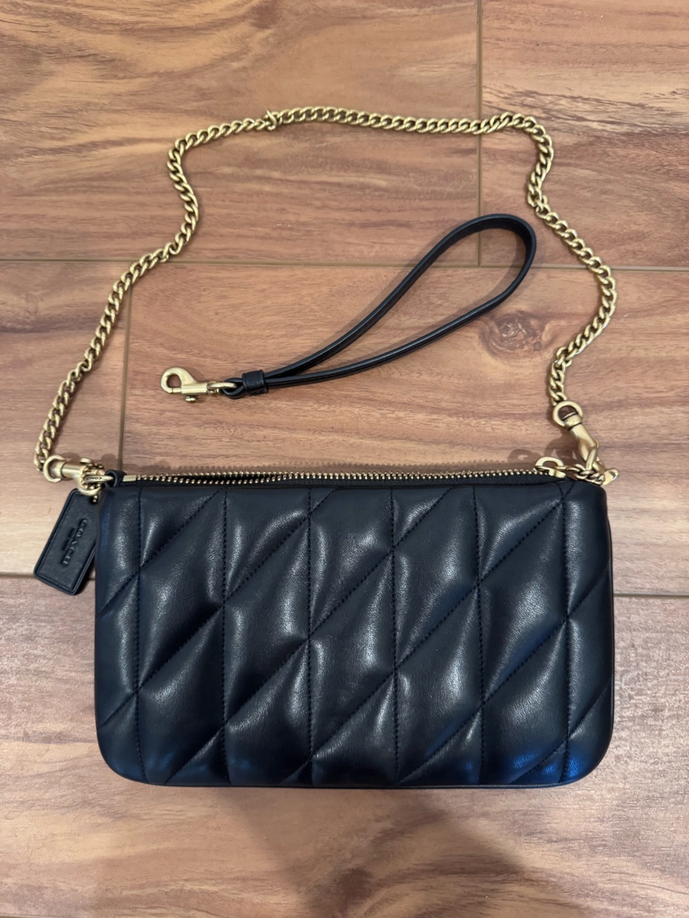 Coach Black Pillow Quilted Pouch Bag with Gold Chain and black wristlet